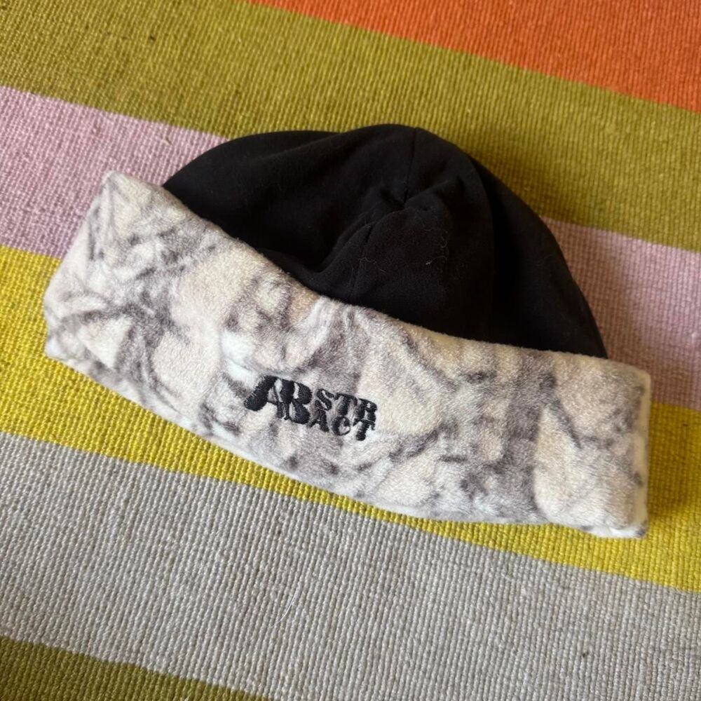 Abstract Fleece Gorpcore Reversible White Camo Black Rollover Blizzard Beanie